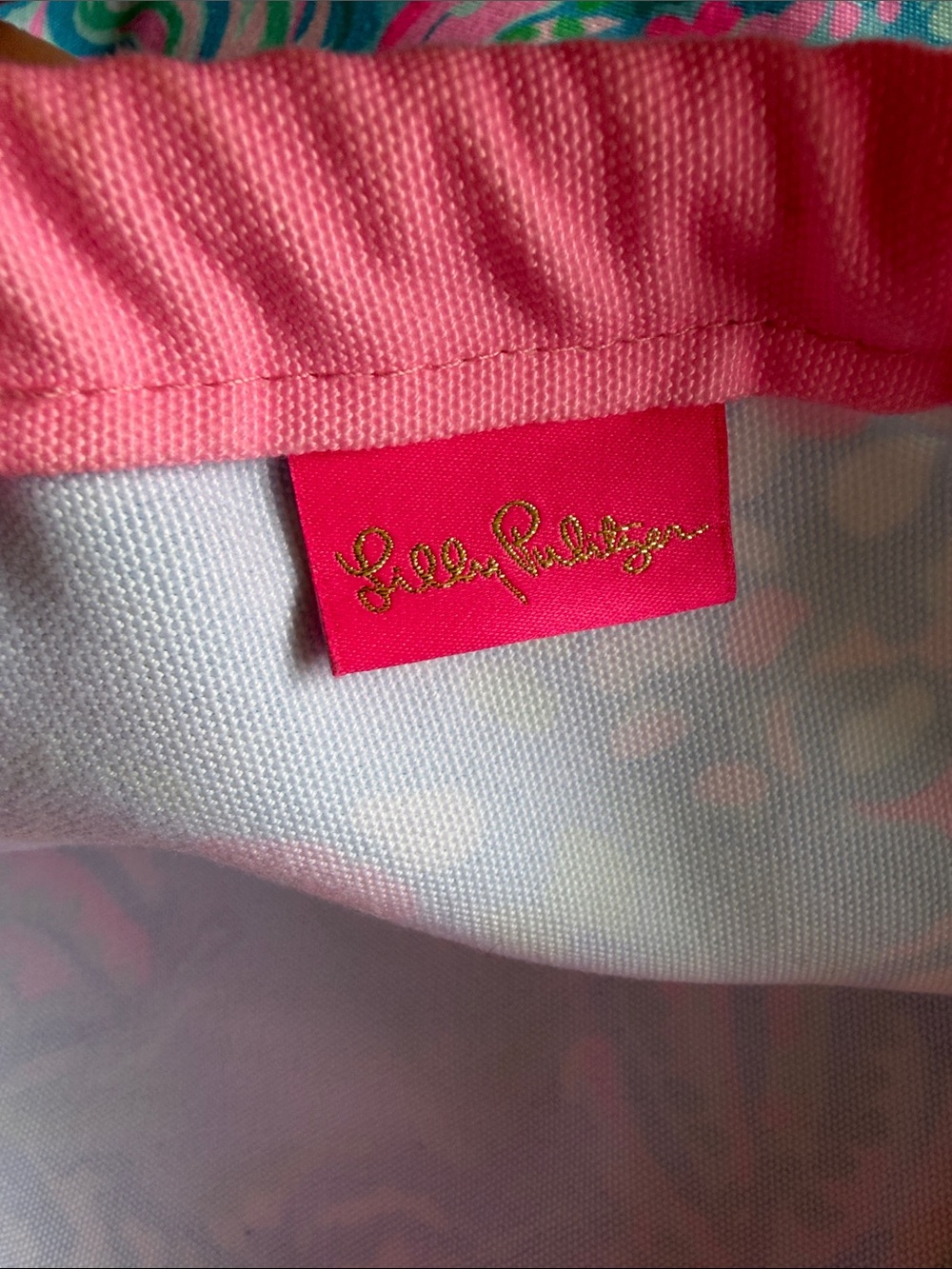 Lilly Pulitzer Aqua La Vista Drawstring Backpack Pink Blue Shell Print Beach Bag - Picture 5 of 7